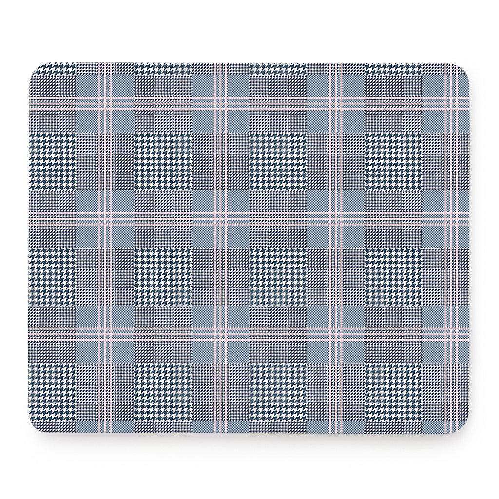 Navy And White Glen Plaid Print Mouse Pad