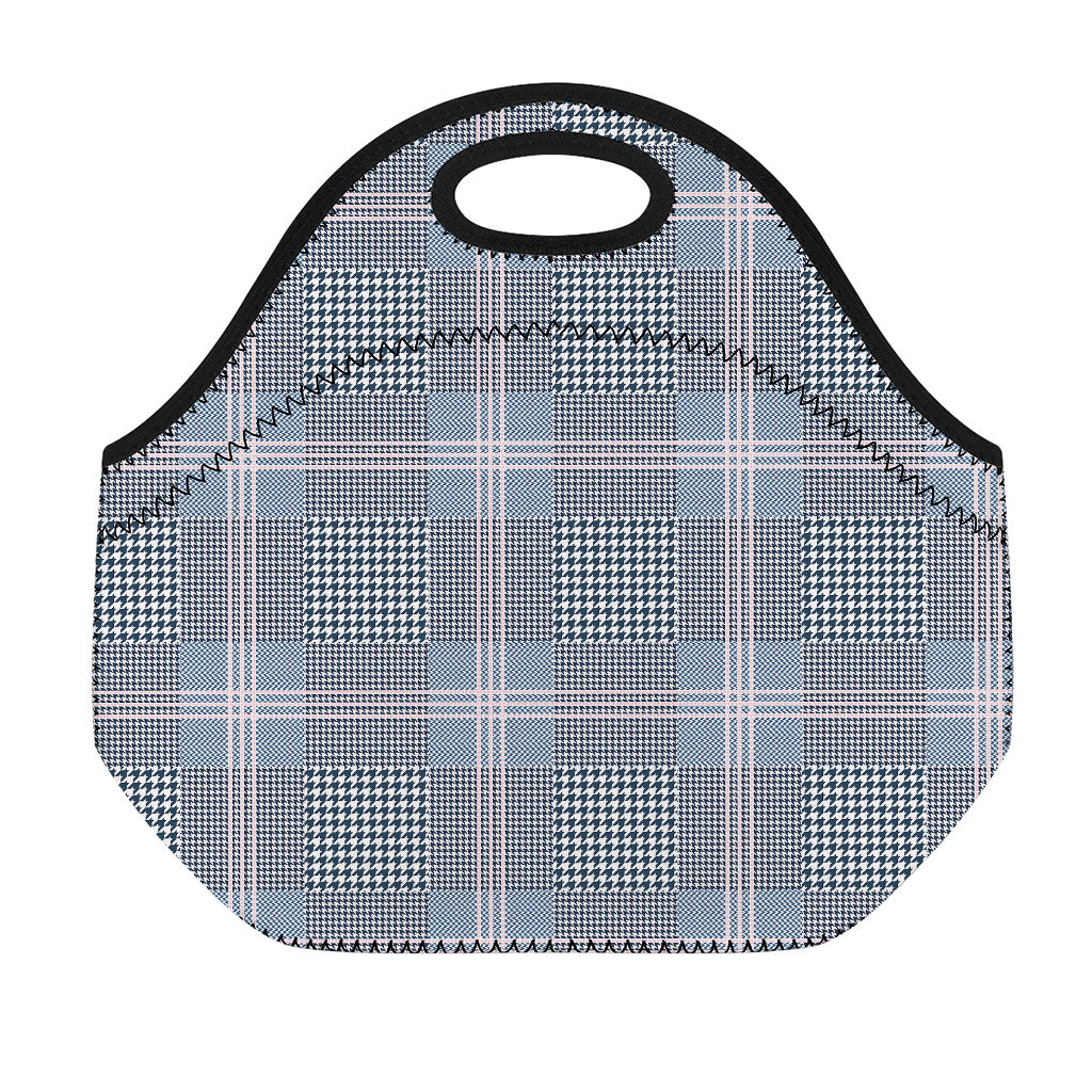 Navy And White Glen Plaid Print Neoprene Lunch Bag
