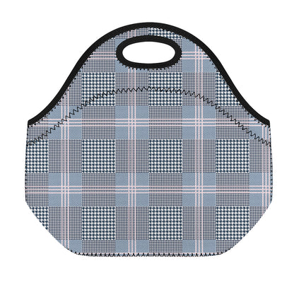 Navy And White Glen Plaid Print Neoprene Lunch Bag