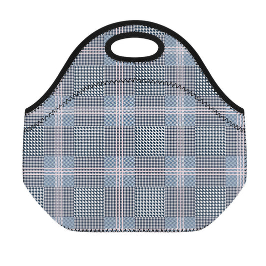 Navy And White Glen Plaid Print Neoprene Lunch Bag
