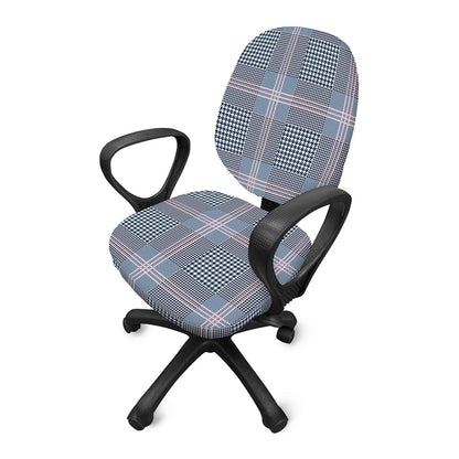 Navy And White Glen Plaid Print Office Chair Cover