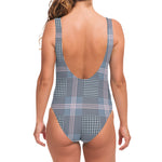 Navy And White Glen Plaid Print One Piece Swimsuit