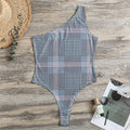 Navy And White Glen Plaid Print One Shoulder Bodysuit