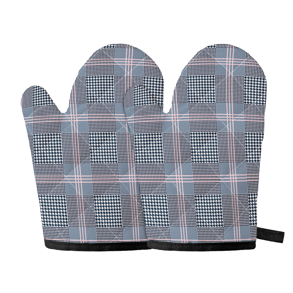 Navy And White Glen Plaid Print Oven Mitts
