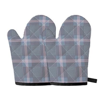 Navy And White Glen Plaid Print Oven Mitts
