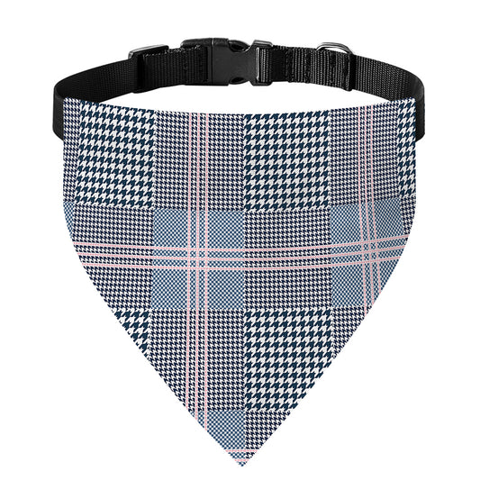 Navy And White Glen Plaid Print Over The Collar Dog Bandana