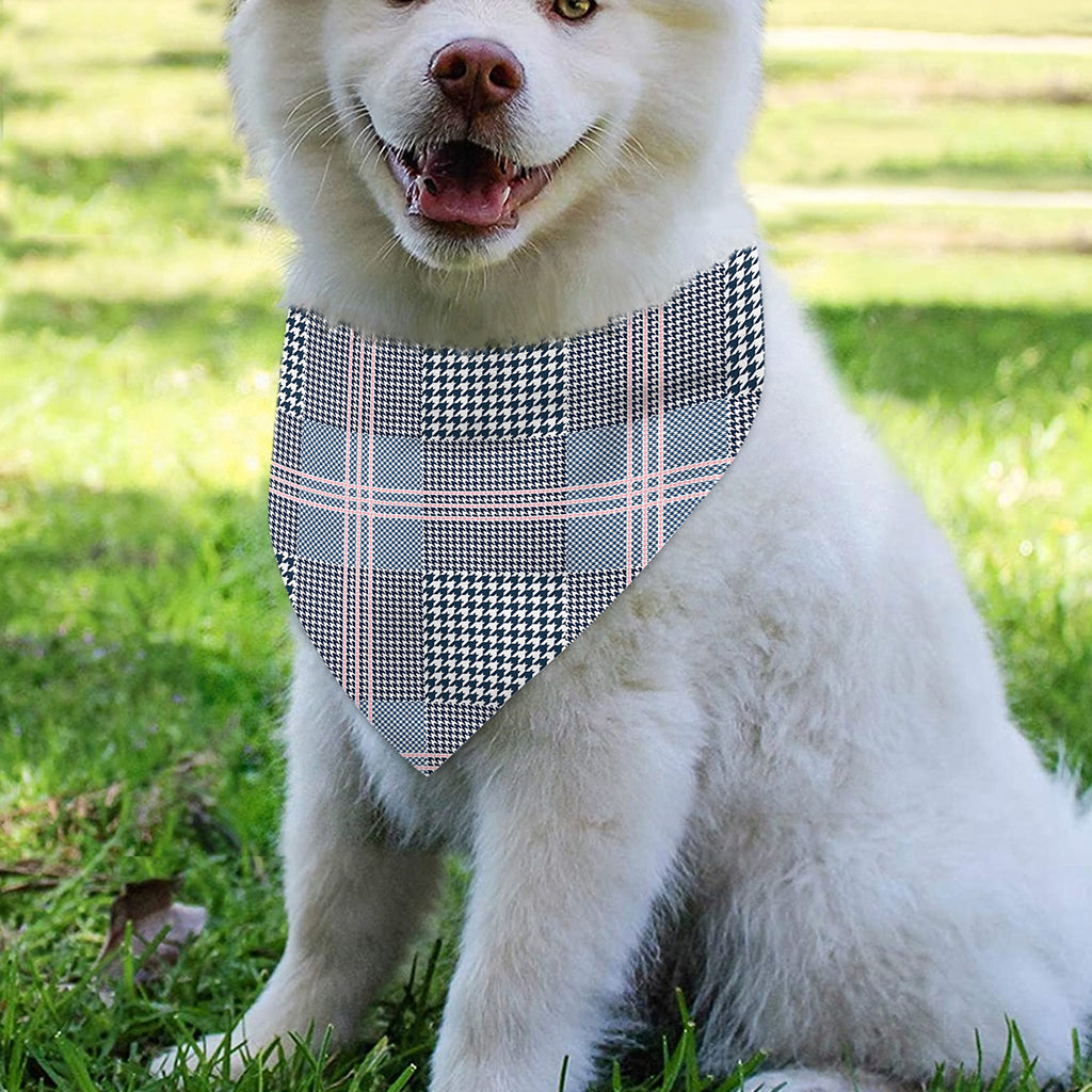 Navy And White Glen Plaid Print Over The Collar Dog Bandana