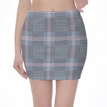 Navy And White Glen Plaid Print Pencil Mini Skirt