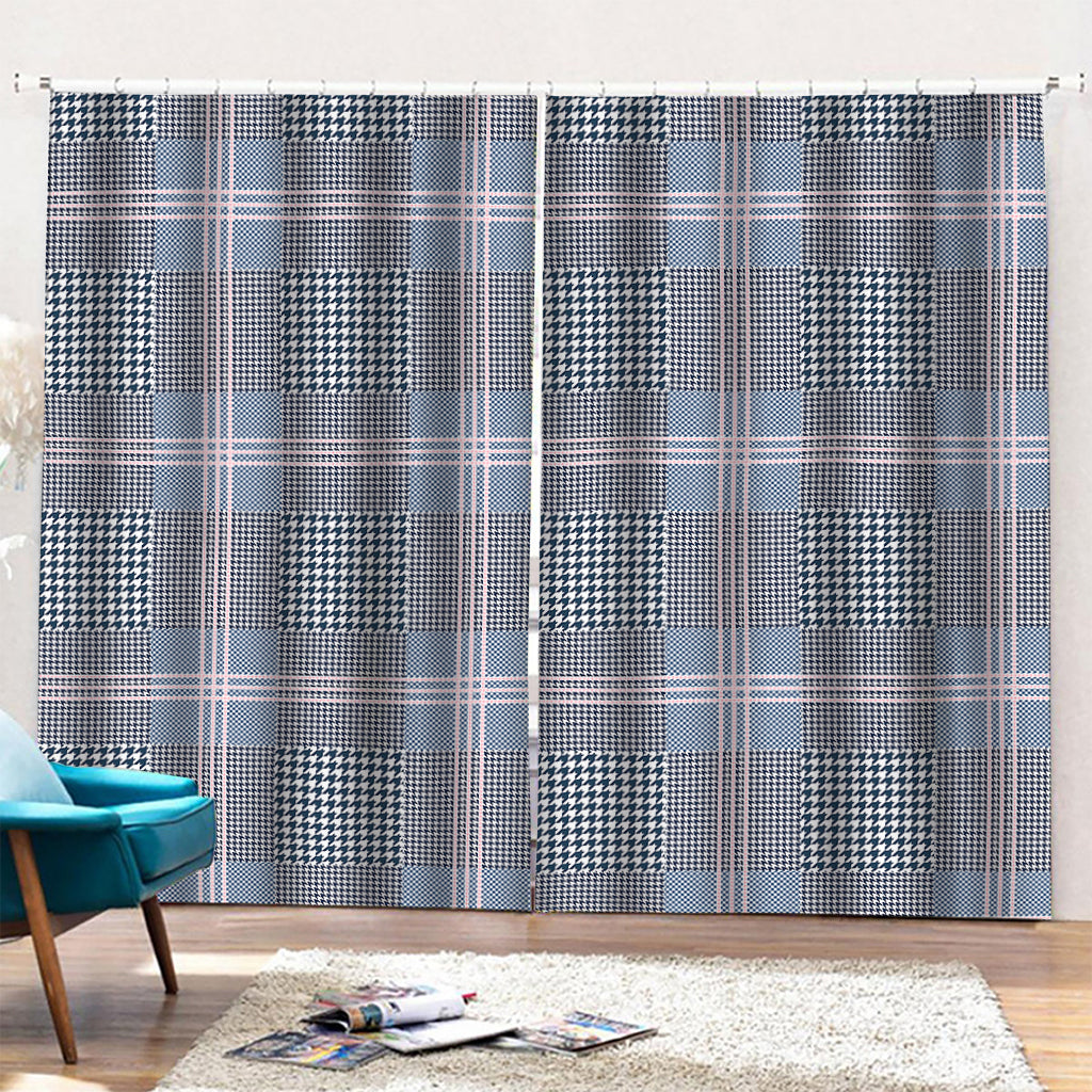 Navy And White Glen Plaid Print Pencil Pleat Curtains