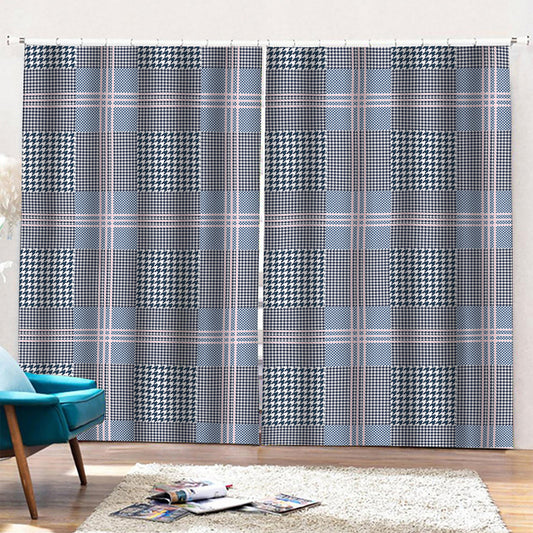 Navy And White Glen Plaid Print Pencil Pleat Curtains