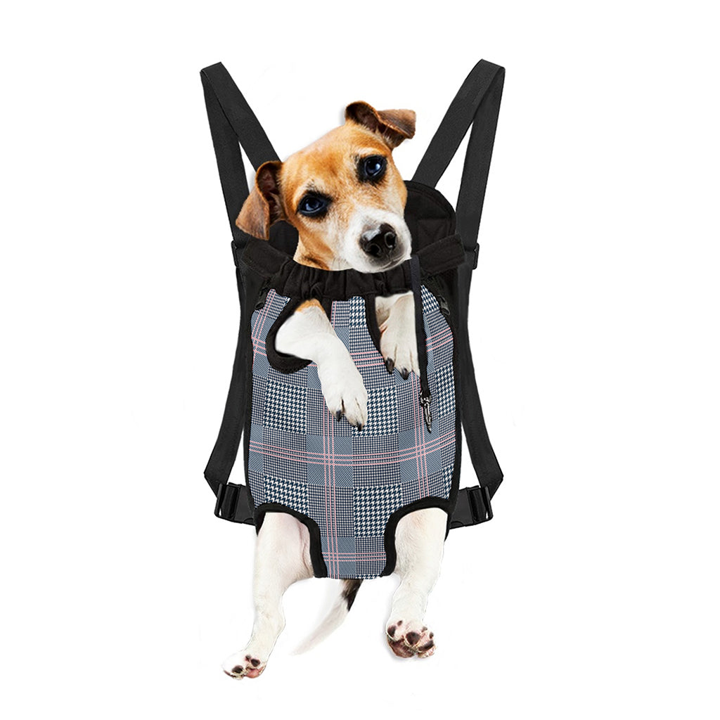 Navy And White Glen Plaid Print Pet Carrier Backpack