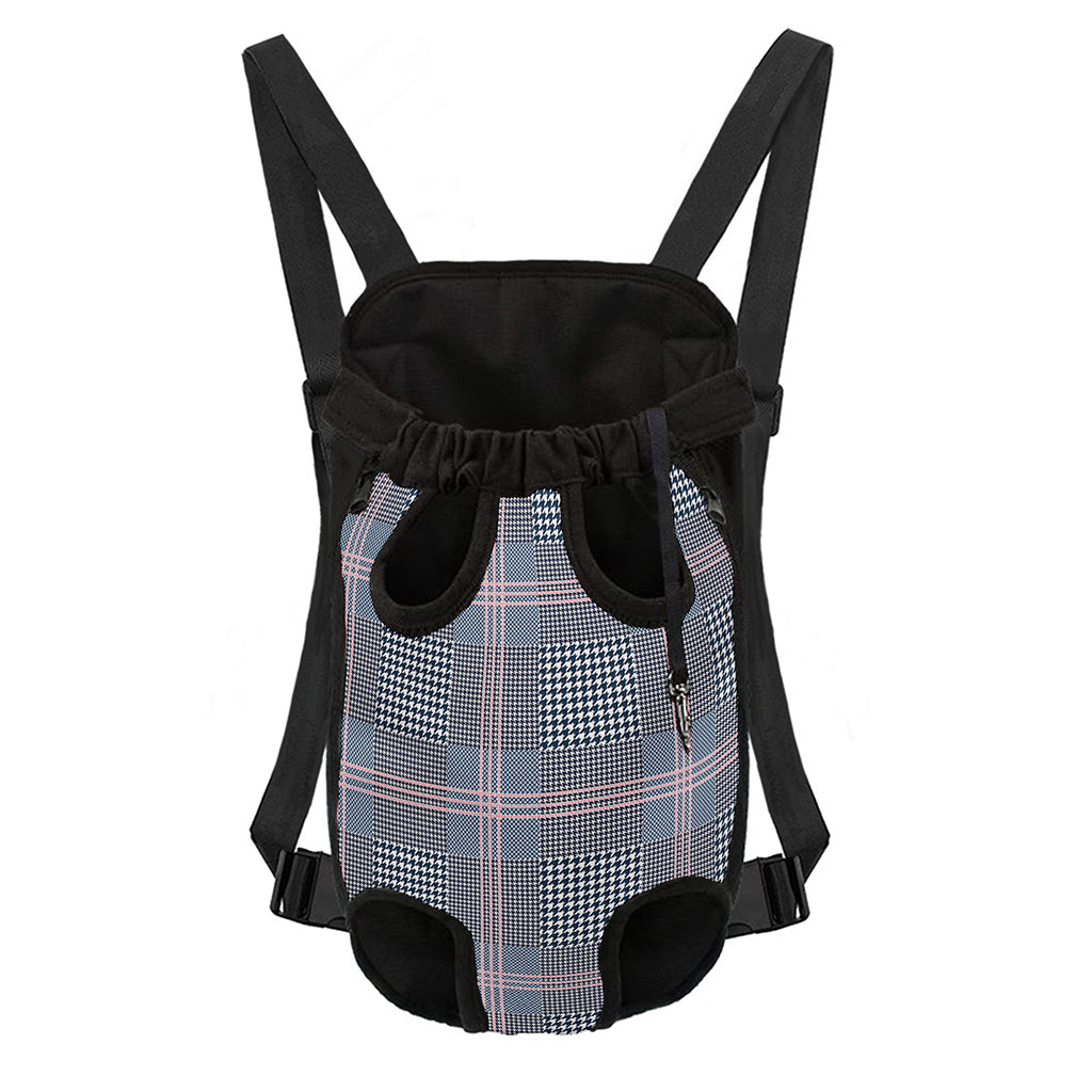 Navy And White Glen Plaid Print Pet Carrier Backpack