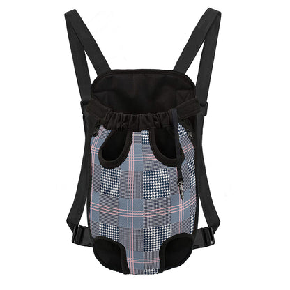 Navy And White Glen Plaid Print Pet Carrier Backpack