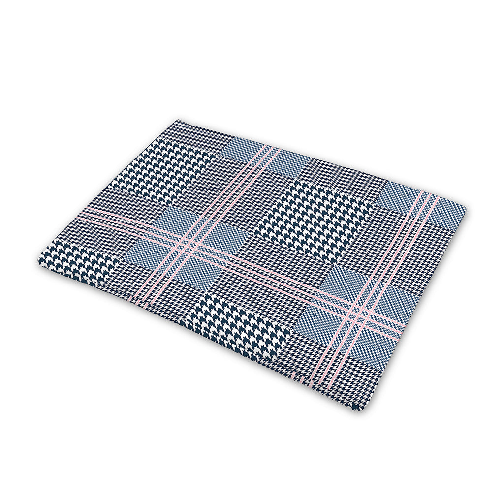 Navy And White Glen Plaid Print Pet Cooling Mat Cover