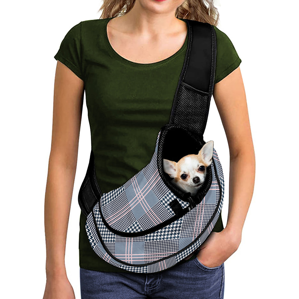 Navy And White Glen Plaid Print Pet Sling Carrier