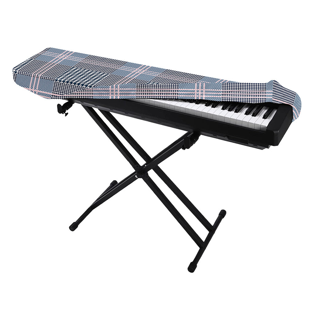 Navy And White Glen Plaid Print Piano Keyboard Cover