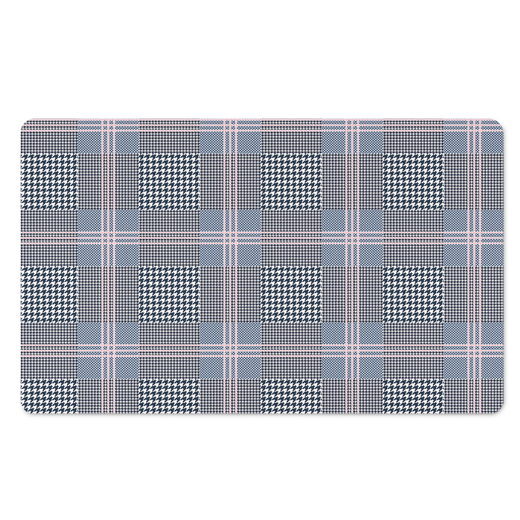 Navy And White Glen Plaid Print Polyester Doormat