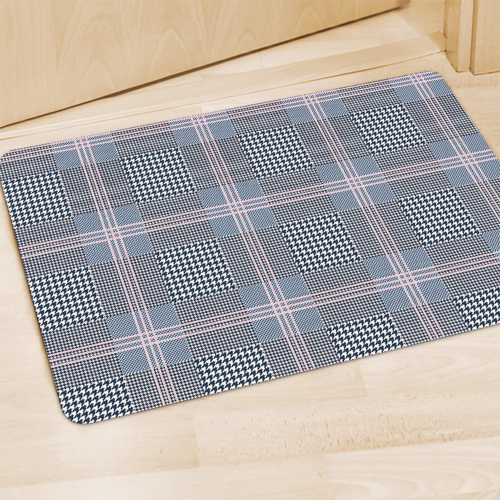 Navy And White Glen Plaid Print Polyester Doormat