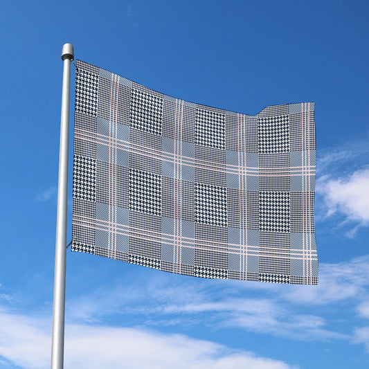 Navy And White Glen Plaid Print Polyester Flag