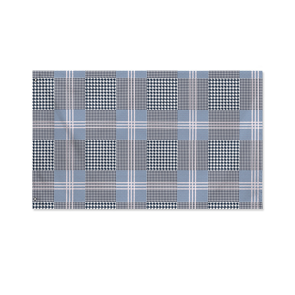 Navy And White Glen Plaid Print Polyester Flag