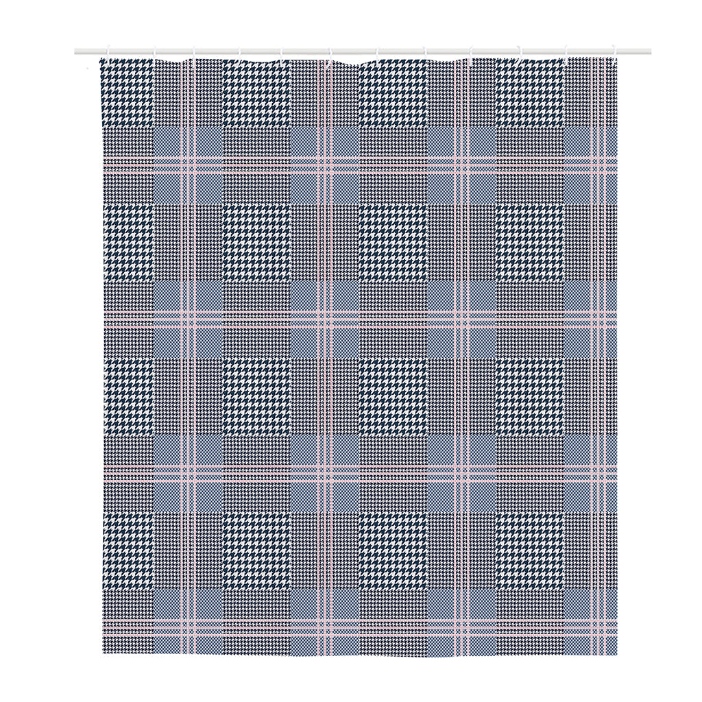 Navy And White Glen Plaid Print Polyester Shower Curtain