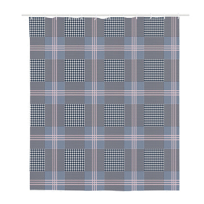 Navy And White Glen Plaid Print Polyester Shower Curtain