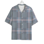 Navy And White Glen Plaid Print Rayon Hawaiian Shirt