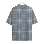 Navy And White Glen Plaid Print Rayon Hawaiian Shirt