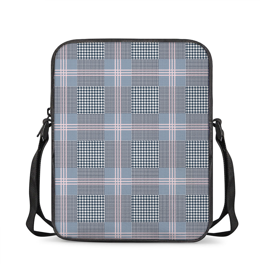 Navy And White Glen Plaid Print Rectangular Crossbody Bag