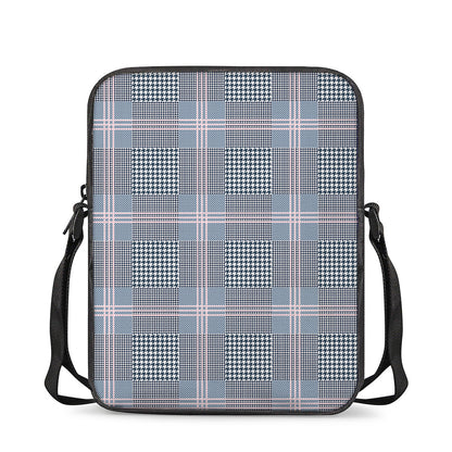 Navy And White Glen Plaid Print Rectangular Crossbody Bag