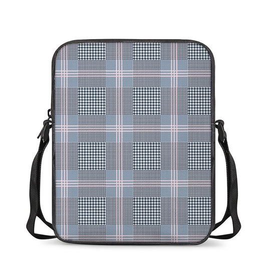 Navy And White Glen Plaid Print Rectangular Crossbody Bag