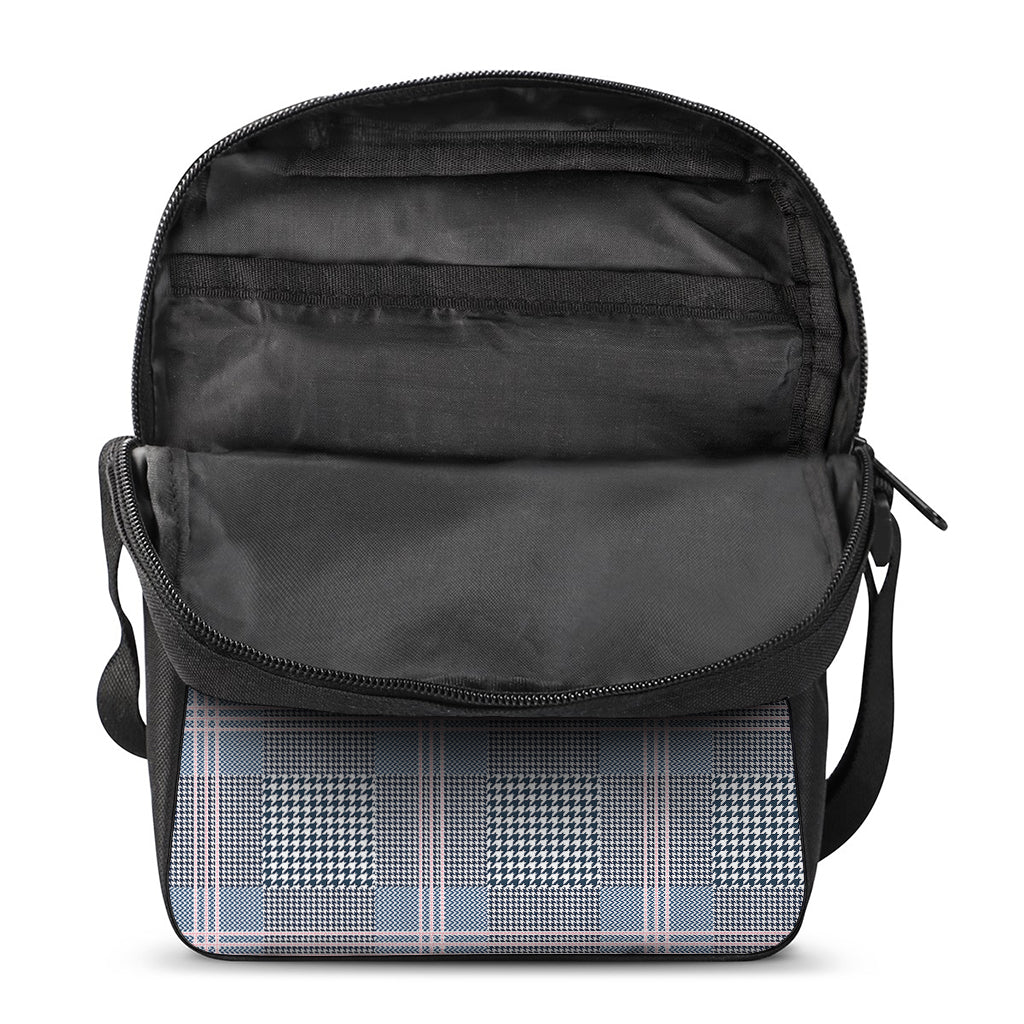 Navy And White Glen Plaid Print Rectangular Crossbody Bag