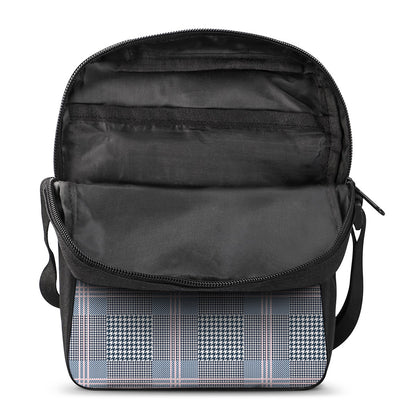 Navy And White Glen Plaid Print Rectangular Crossbody Bag
