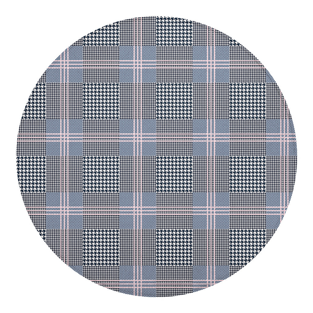 Navy And White Glen Plaid Print Round Blanket