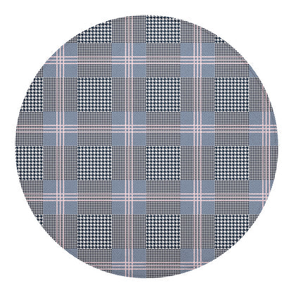 Navy And White Glen Plaid Print Round Blanket