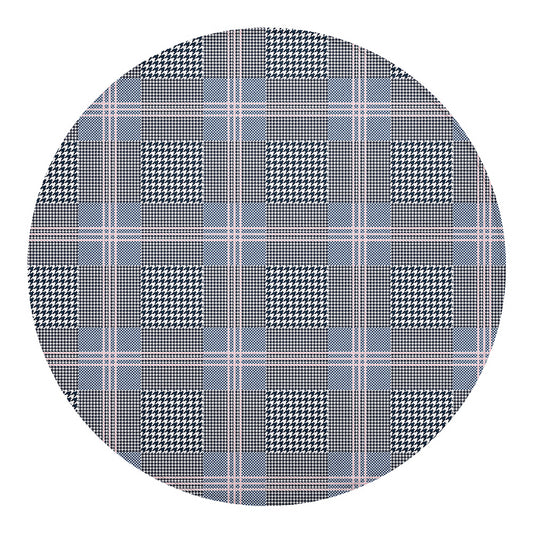 Navy And White Glen Plaid Print Round Blanket