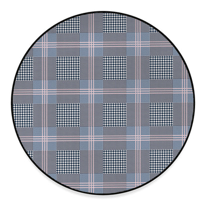 Navy And White Glen Plaid Print Round Floor Mat