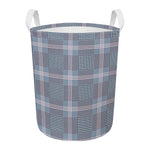 Navy And White Glen Plaid Print Round Laundry Basket