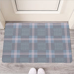 Navy And White Glen Plaid Print Rubber Doormat