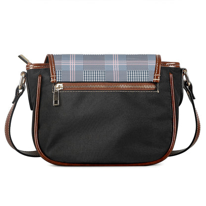 Navy And White Glen Plaid Print Saddle Bag