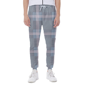 Navy And White Glen Plaid Print Scuba Joggers