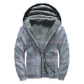 Navy And White Glen Plaid Print Sherpa Lined Zip Up Hoodie