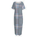 Navy And White Glen Plaid Print Short Sleeve Long Nightdress