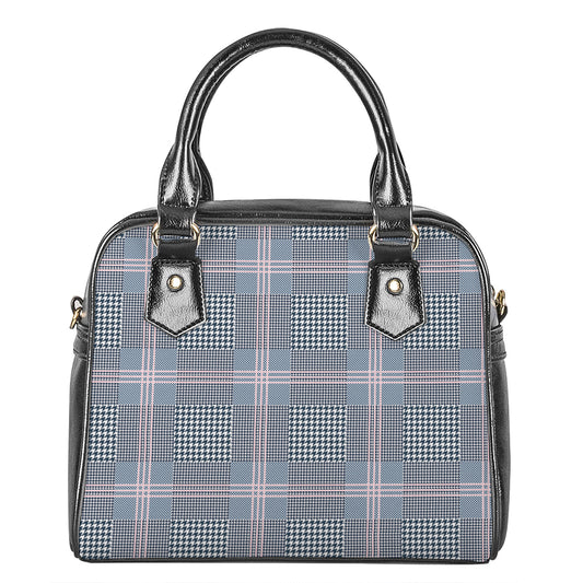 Navy And White Glen Plaid Print Shoulder Handbag