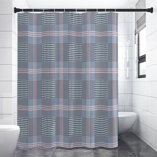 Navy And White Glen Plaid Print Shower Curtain