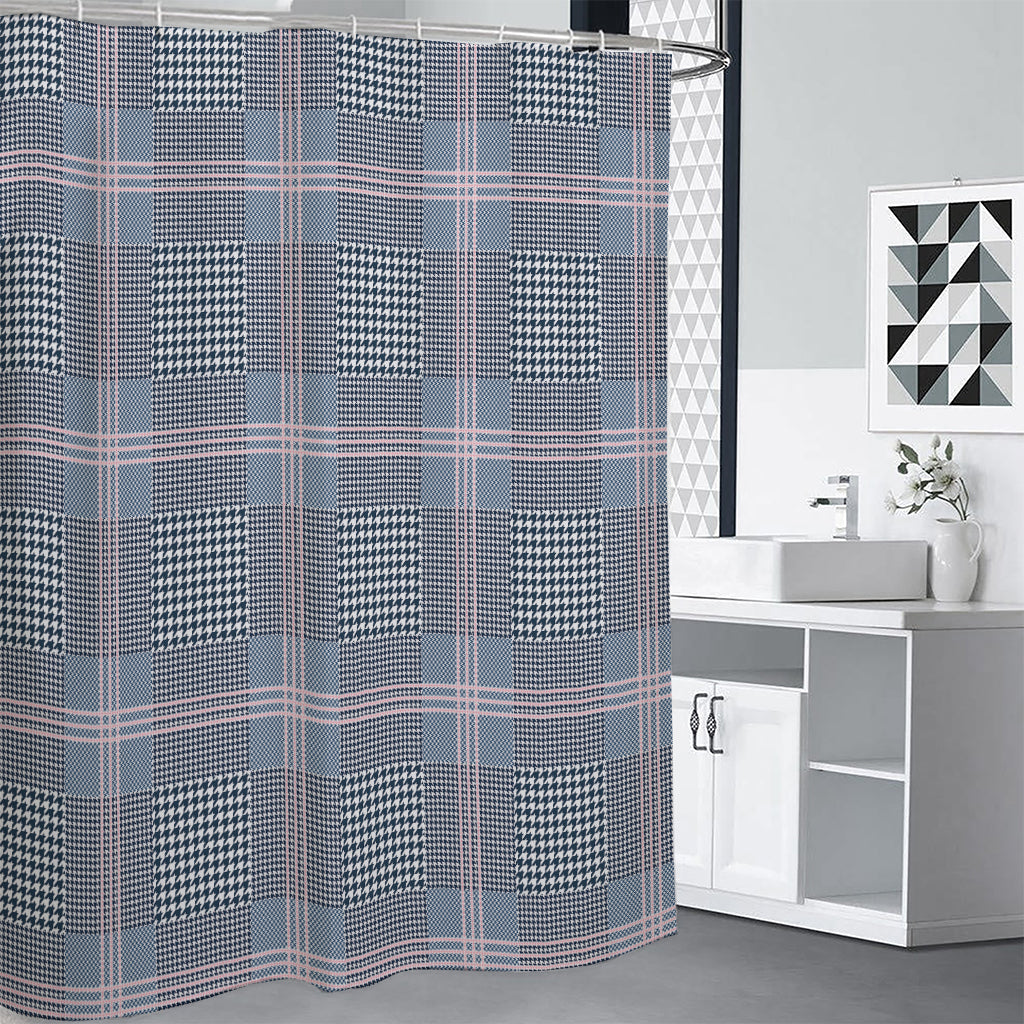 Navy And White Glen Plaid Print Shower Curtain