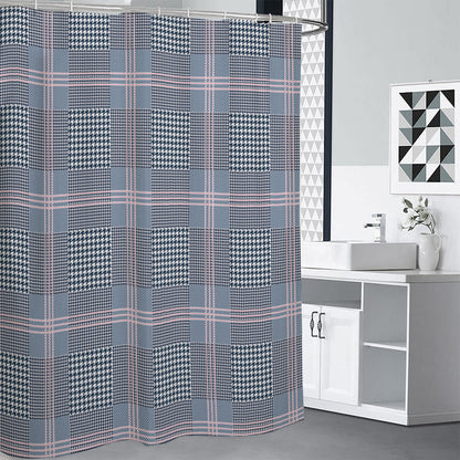 Navy And White Glen Plaid Print Shower Curtain