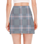 Navy And White Glen Plaid Print Side Slit Mini Skirt