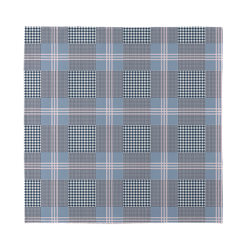 Navy And White Glen Plaid Print Silk Bandana