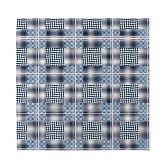 Navy And White Glen Plaid Print Silk Bandana